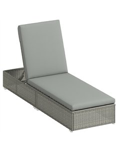 Outsunny Rattan Sun Lounger, Five-Position Reclining Garden Lounger Bed with Cushion, Light Grey
