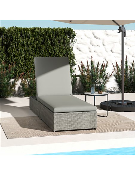 Outsunny Rattan Sun Lounger, Five-Position Reclining Garden Lounger Bed with Cushion, Light Grey - pic 199241 | FastDaddyshop