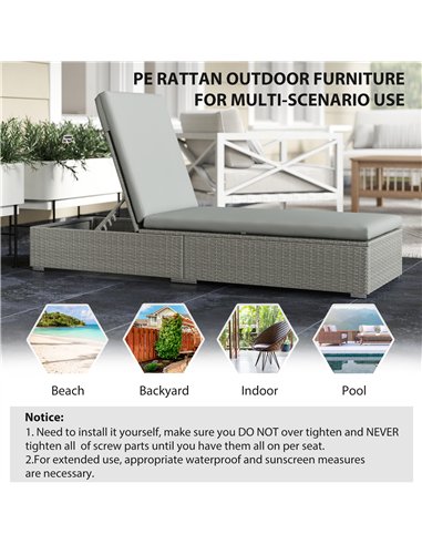 Outsunny Rattan Sun Lounger, Five-Position Reclining Garden Lounger Bed with Cushion, Light Grey