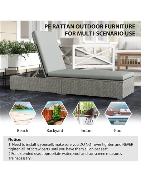 Outsunny Rattan Sun Lounger, Five-Position Reclining Garden Lounger Bed with Cushion, Light Grey - pic 199246 | FastDaddyshop