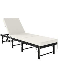 Outsunny Single Folding Rattan Sun Lounger, with Cushion - Black