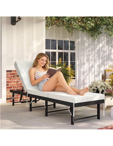 Outsunny Single Folding Rattan Sun Lounger, with Cushion - Black