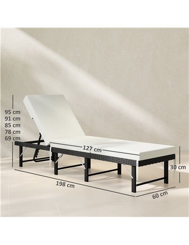 Outsunny Single Folding Rattan Sun Lounger, with Cushion - Black
