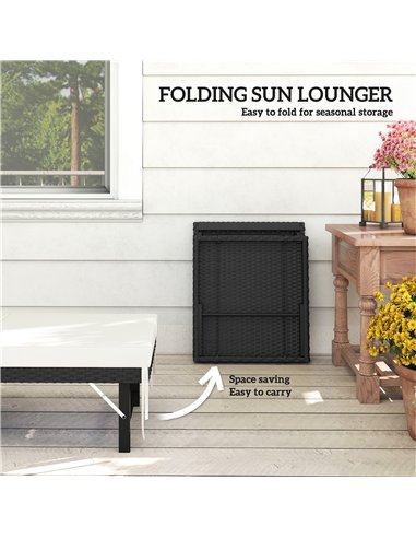 Outsunny Single Folding Rattan Sun Lounger, with Cushion - Black