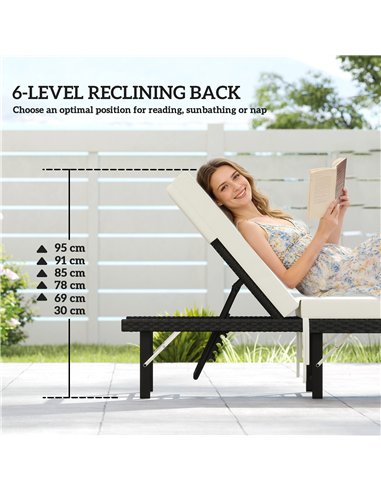 Outsunny Single Folding Rattan Sun Lounger, with Cushion - Black