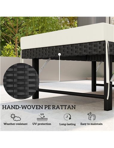 Outsunny Single Folding Rattan Sun Lounger, with Cushion - Black