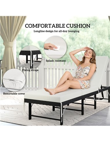 Outsunny Single Folding Rattan Sun Lounger, with Cushion - Black