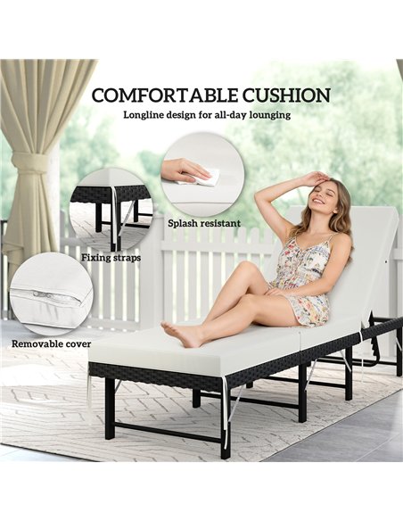 Outsunny Single Folding Rattan Sun Lounger, with Cushion - Black - pic 199255 | FastDaddyshop