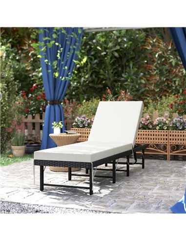 Outsunny Single Folding Rattan Sun Lounger, with Cushion - Black