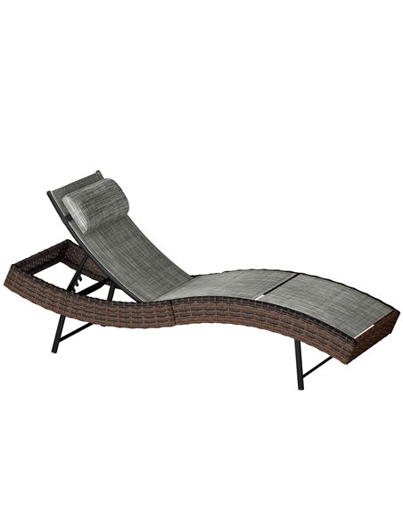 Outsunny Rattan Sun Lounger, Garden Recliner with 5 Position Adjustable Back, S Shaped Texteline Seat, Headrest, Brown - pic 199258 | FastDaddyshop