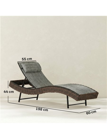 Outsunny Rattan Sun Lounger, Garden Recliner with 5 Position Adjustable Back, S Shaped Texteline Seat, Headrest, Brown - pic 199260 | FastDaddyshop