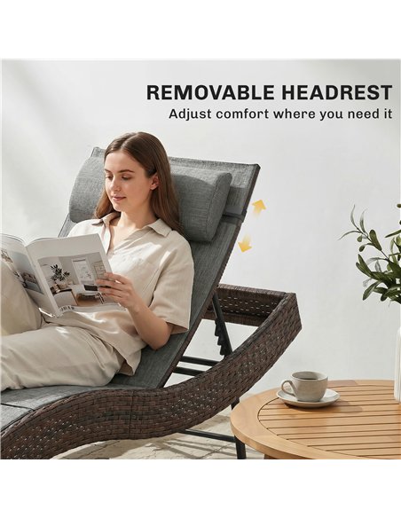 Outsunny Rattan Sun Lounger, Garden Recliner with 5 Position Adjustable Back, S Shaped Texteline Seat, Headrest, Brown - pic 199265 | FastDaddyshop