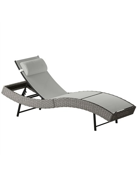 Outsunny Rattan Sun Lounger, Garden Recliner with 5 Position Adjustable Back, S Shaped Texteline Seat, Headrest, Light Grey - pic 199267 | FastDaddyshop