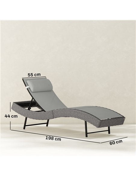 Outsunny Rattan Sun Lounger, Garden Recliner with 5 Position Adjustable Back, S Shaped Texteline Seat, Headrest, Light Grey - pic 199269 | FastDaddyshop