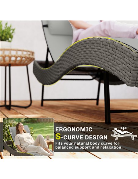 Outsunny Rattan Sun Lounger, Garden Recliner with 5 Position Adjustable Back, S Shaped Texteline Seat, Headrest, Light Grey - pic 199270 | FastDaddyshop