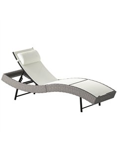 Outsunny Rattan Sun Lounger, Garden Recliner with 5 Position Adjustable Back, S Shaped Texteline Seat, Headrest, Cream White