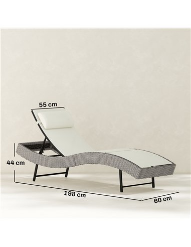 Outsunny Rattan Sun Lounger, Garden Recliner with 5 Position Adjustable Back, S Shaped Texteline Seat, Headrest, Cream White