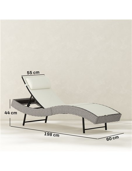 Outsunny Rattan Sun Lounger, Garden Recliner with 5 Position Adjustable Back, S Shaped Texteline Seat, Headrest, Cream White - pic 199278 | FastDaddyshop