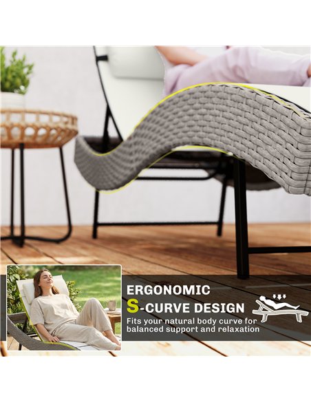 Outsunny Rattan Sun Lounger, Garden Recliner with 5 Position Adjustable Back, S Shaped Texteline Seat, Headrest, Cream White - pic 199279 | FastDaddyshop