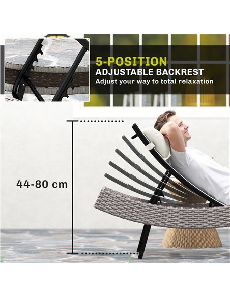 Outsunny Rattan Sun Lounger, Garden Recliner with 5 Position Adjustable Back, S Shaped Texteline Seat, Headrest, Cream White - pic 199280 | FastDaddyshop