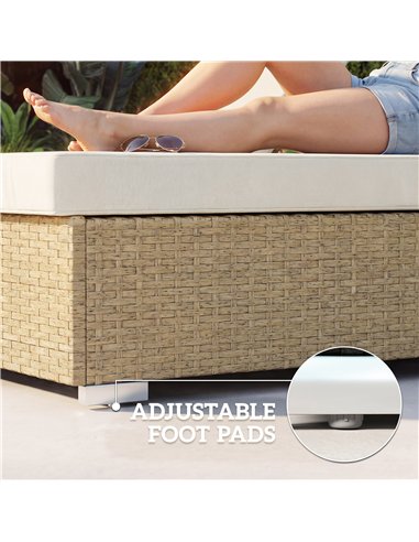 Outsunny Rattan Sun Loungers Set of 2 with Side Table, Garden Recliner Sunbeds with Adjustable Back, Cushions, Beige