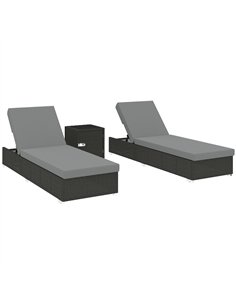 Outsunny Rattan Sun Loungers Set of 2 with Side Table, Garden Recliner Sunbeds with Adjustable Back, Cushions, Dark Grey