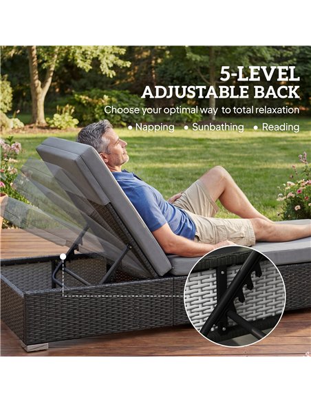 Outsunny Rattan Sun Loungers Set of 2 with Side Table, Garden Recliner Sunbeds with Adjustable Back, Cushions, Dark Grey - pic 199306 | FastDaddyshop