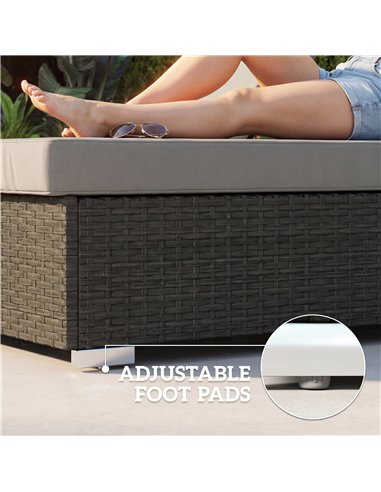 Outsunny Rattan Sun Loungers Set of 2 with Side Table, Garden Recliner Sunbeds with Adjustable Back, Cushions, Dark Grey