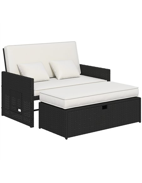 Outsunny Rattan Garden Daybed, Double Sun Lounger with 5-Level Adjustable Back, Storage Ottoman, Cream White - pic 199312 | FastDaddyshop