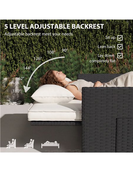 Outsunny Rattan Garden Daybed, Double Sun Lounger with 5-Level Adjustable Back, Storage Ottoman, Cream White - pic 199315 | FastDaddyshop
