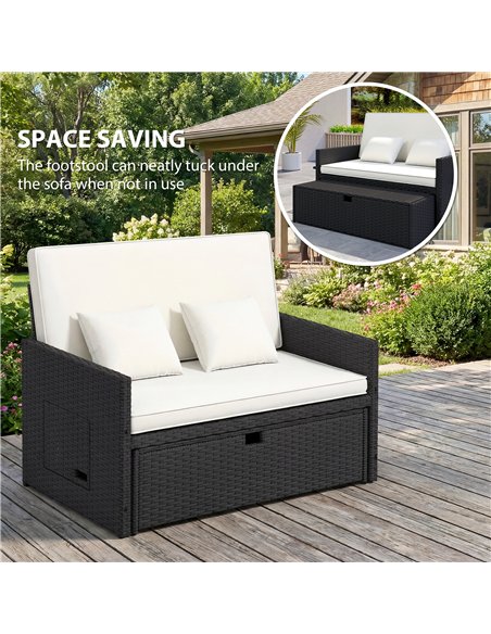 Outsunny Rattan Garden Daybed, Double Sun Lounger with 5-Level Adjustable Back, Storage Ottoman, Cream White - pic 199318 | FastDaddyshop