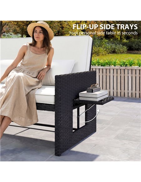 Outsunny Rattan Garden Daybed, Double Sun Lounger with 5-Level Adjustable Back, Storage Ottoman, Cream White - pic 199319 | FastDaddyshop