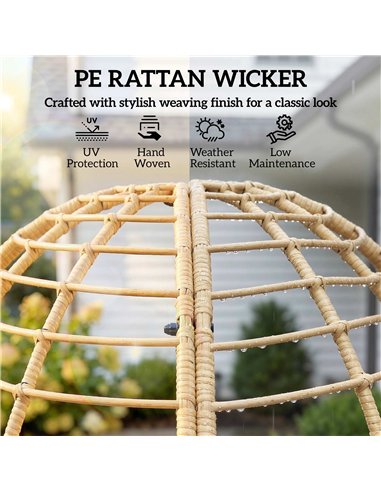 Outsunny Garden Egg Chair with Footstool, Rattan Indoor Outdoor Lounge Chair and Ottoman Set with Thick Cushions, Beige