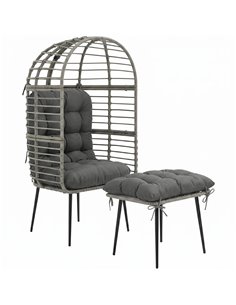 Outsunny Garden Egg Chair with Footstool, Rattan Indoor Outdoor Lounge Chair and Ottoman Set with Thick Cushions, Light Grey