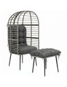 Outsunny Garden Egg Chair with Footstool, Rattan Indoor Outdoor Lounge Chair and Ottoman Set with Thick Cushions, Light Grey