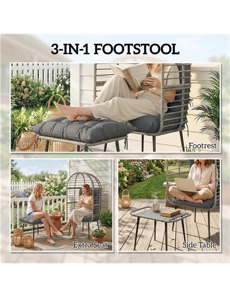 Outsunny Garden Egg Chair with Footstool, Rattan Indoor Outdoor Lounge Chair and Ottoman Set with Thick Cushions, Light Grey - pic 199336 | FastDaddyshop