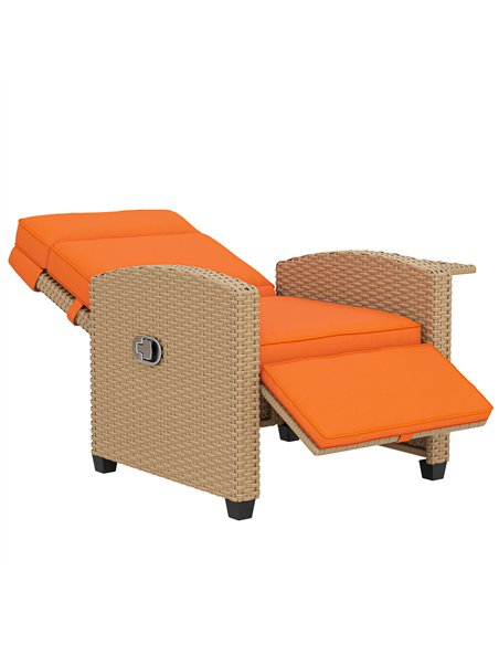 Outsunny 145° Reclining Rattan Armchair, with Footrest - Khaki/Orange - pic 199339 | FastDaddyshop
