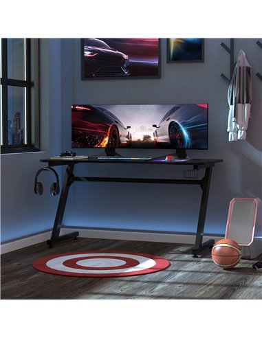 HOMCOM Gaming Desk with Steel Frame, Cup Holder, Headphone Hook, Black