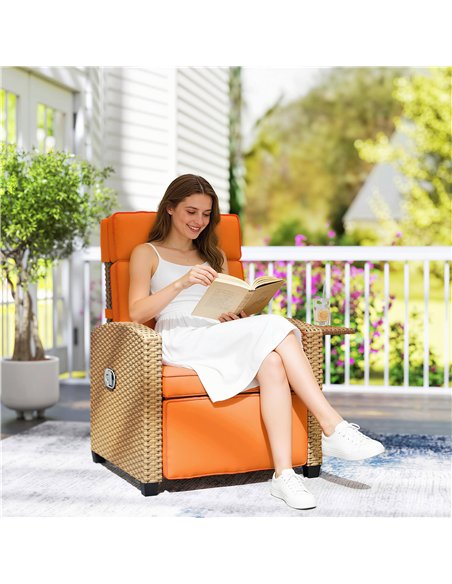 Outsunny 145° Reclining Rattan Armchair, with Footrest - Khaki/Orange - pic 199340 | FastDaddyshop