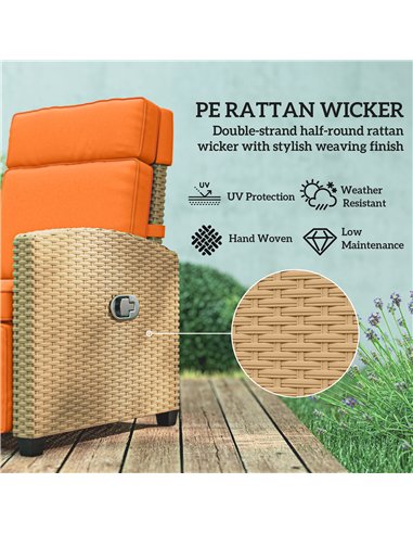 Outsunny 145° Reclining Rattan Armchair, with Footrest - Khaki/Orange
