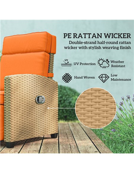 Outsunny 145° Reclining Rattan Armchair, with Footrest - Khaki/Orange - pic 199343 | FastDaddyshop