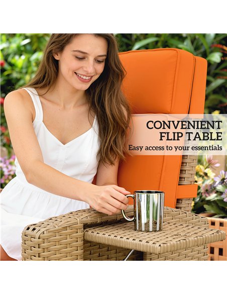 Outsunny 145° Reclining Rattan Armchair, with Footrest - Khaki/Orange - pic 199344 | FastDaddyshop