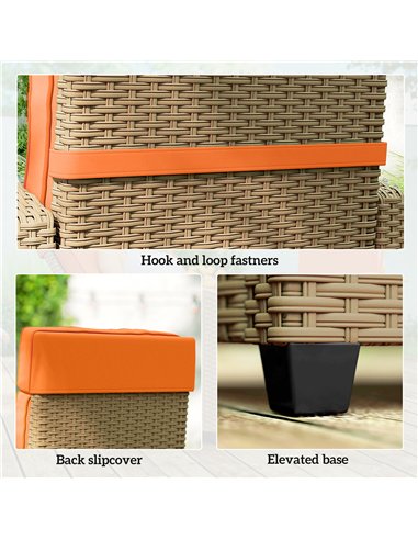 Outsunny 145° Reclining Rattan Armchair, with Footrest - Khaki/Orange