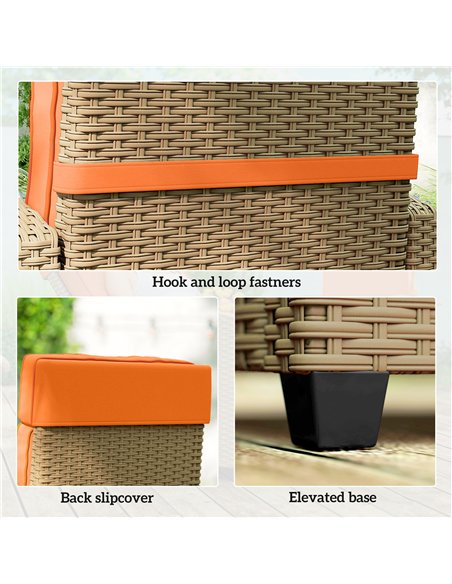 Outsunny 145° Reclining Rattan Armchair, with Footrest - Khaki/Orange - pic 199346 | FastDaddyshop