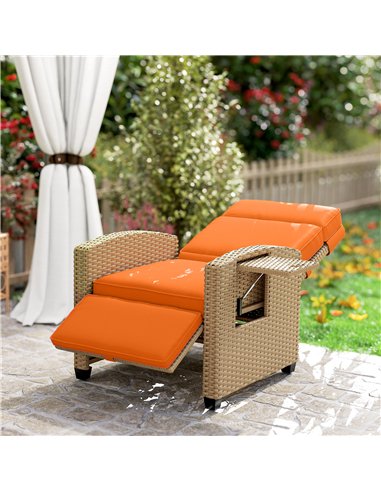 Outsunny 145° Reclining Rattan Armchair, with Footrest - Khaki/Orange