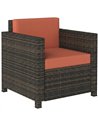 Outsunny PE Rattan Garden Armchair with Cushion - Mixed Brown/Orange
