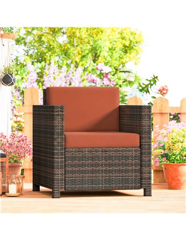 Outsunny PE Rattan Garden Armchair with Cushion - Mixed Brown/Orange