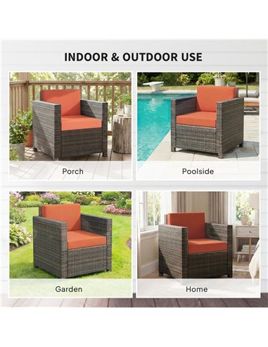 Outsunny PE Rattan Garden Armchair with Cushion - Mixed Brown/Orange