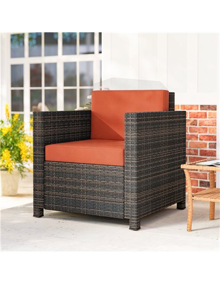 Outsunny PE Rattan Garden Armchair with Cushion - Mixed Brown/Orange - pic 199355 | FastDaddyshop