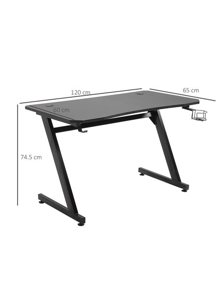 HOMCOM Gaming Desk with Steel Frame, Cup Holder, Headphone Hook, Black - pic 19936 | FastDaddyshop